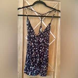 En Creme Floral Black Spaghetti-Strap Cami with ruffle